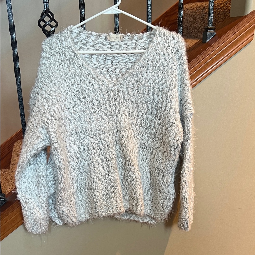 Altar'd State Cream Cozy Bouclé V-Neck Sweater